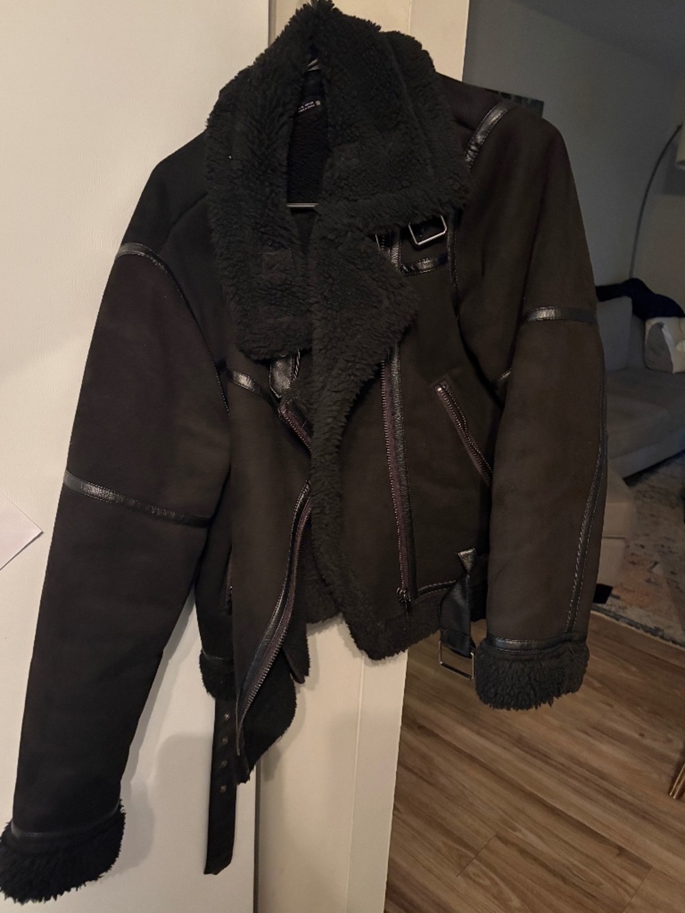 Zara Black Faux Shearling Aviator Jacket